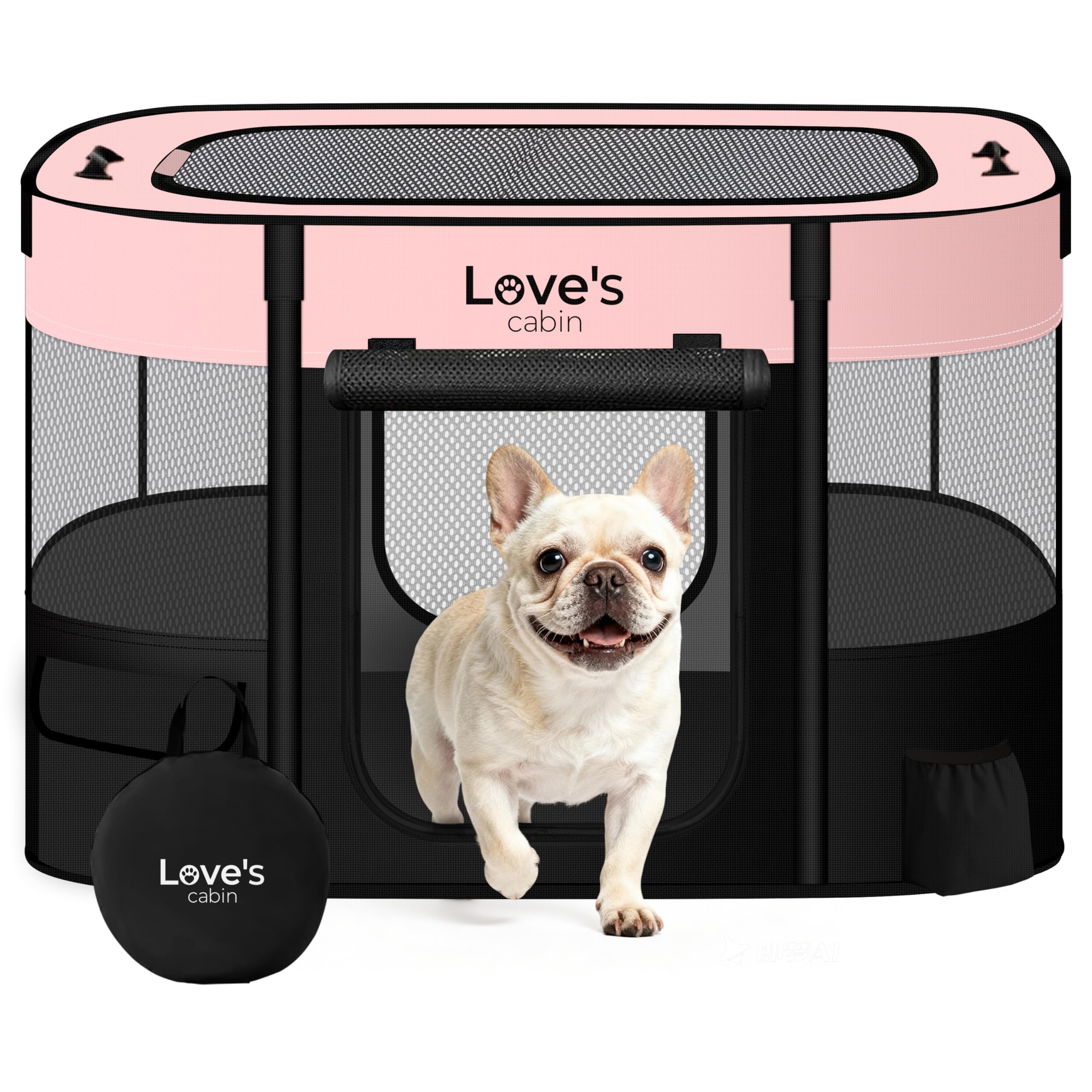Love's cabin pink playpen with secure 4-panel design for safe play