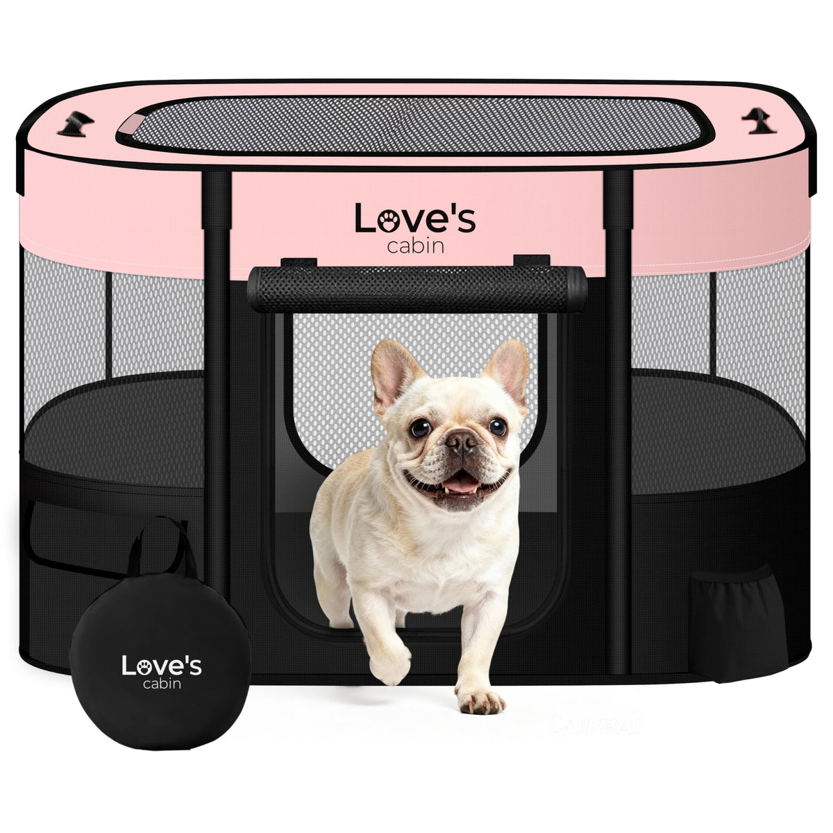 Love's cabin pink playpen with secure 4-panel design for safe play