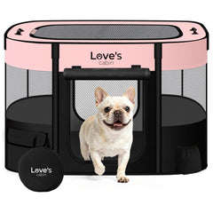 Love's cabin pet playpen pink front view for safe indoor-outdoor use.