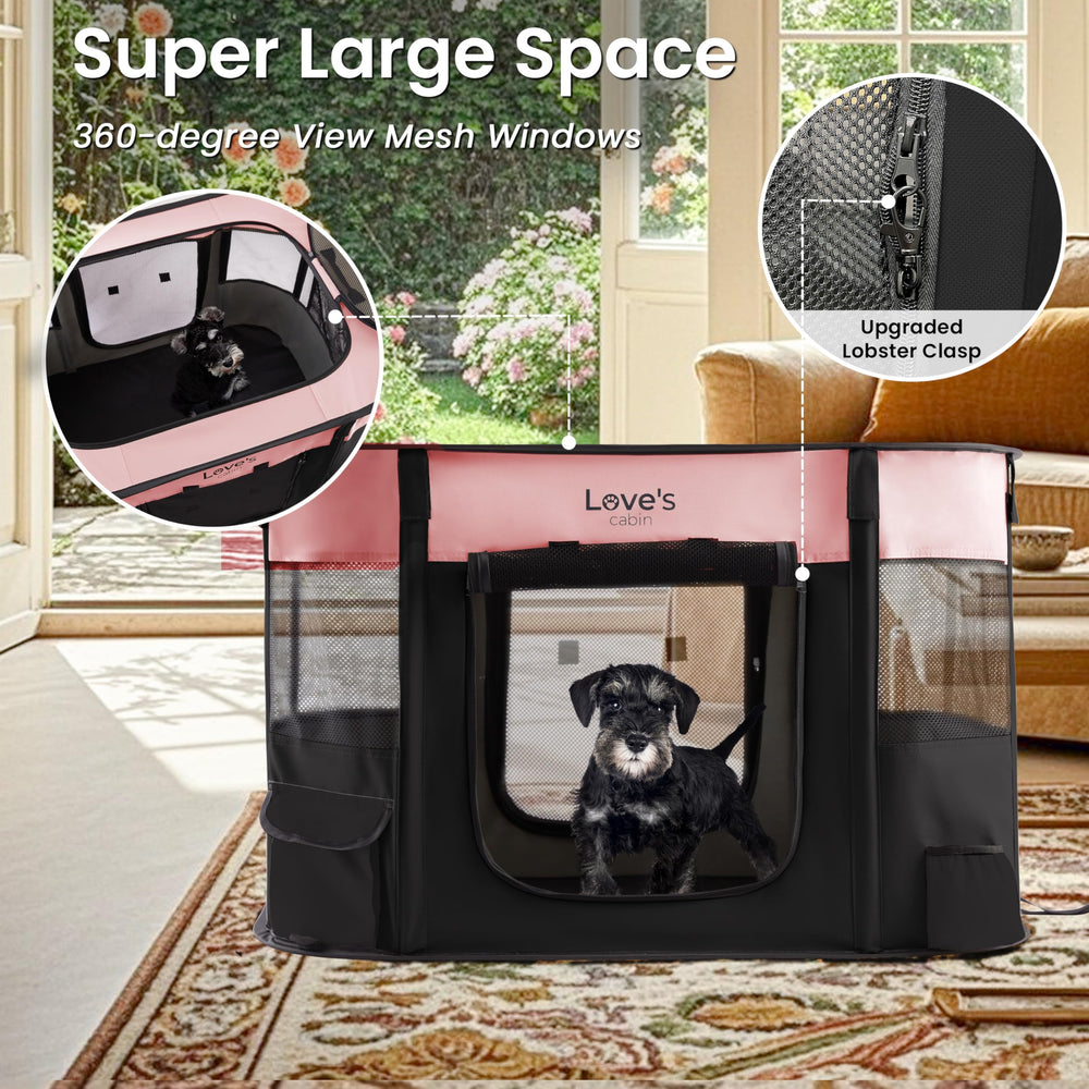Love's cabin pink medium-size playpen supports mid-sized companions.