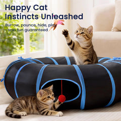 Love's cabin Round Cat Tunnel with teaser wand for interactive play.