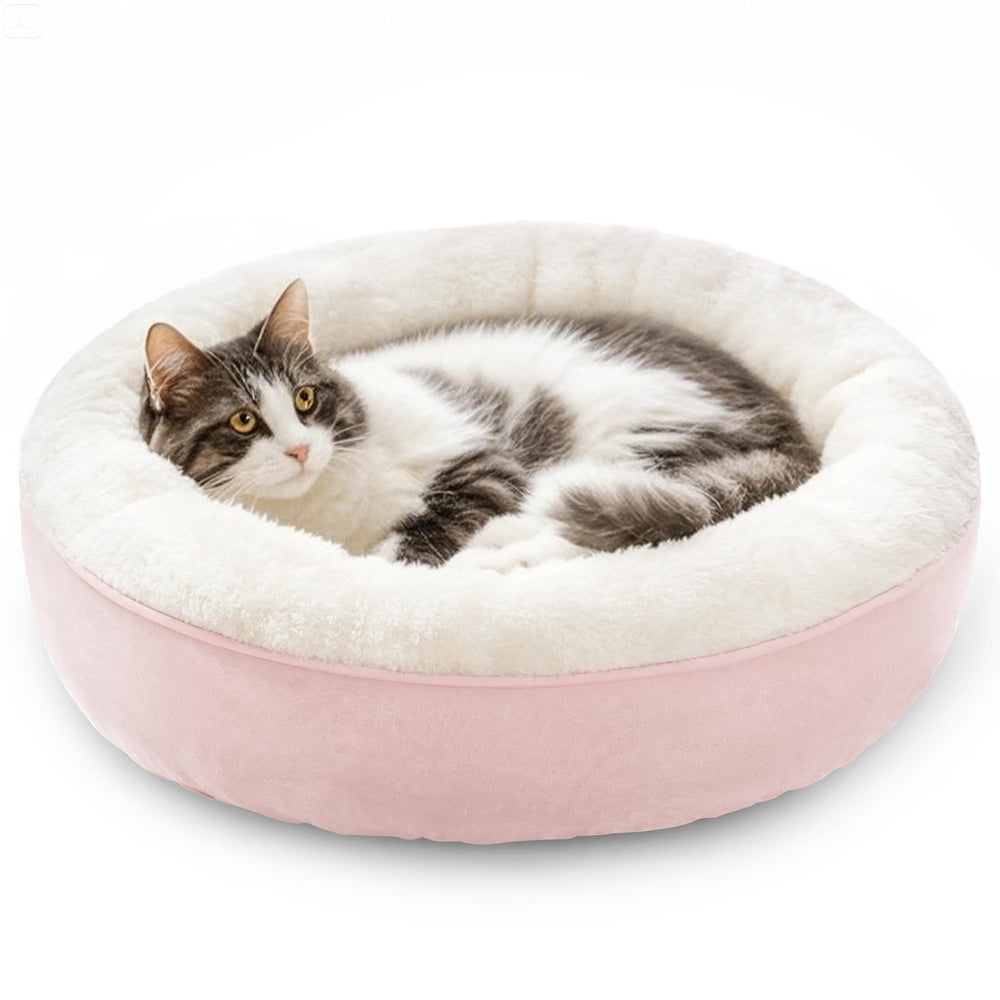 Love's cabin round donut bed 20in pink for cozy naps and support.