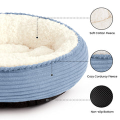 Love's cabin round donut bed 20in side view shows raised rim for head and neck support