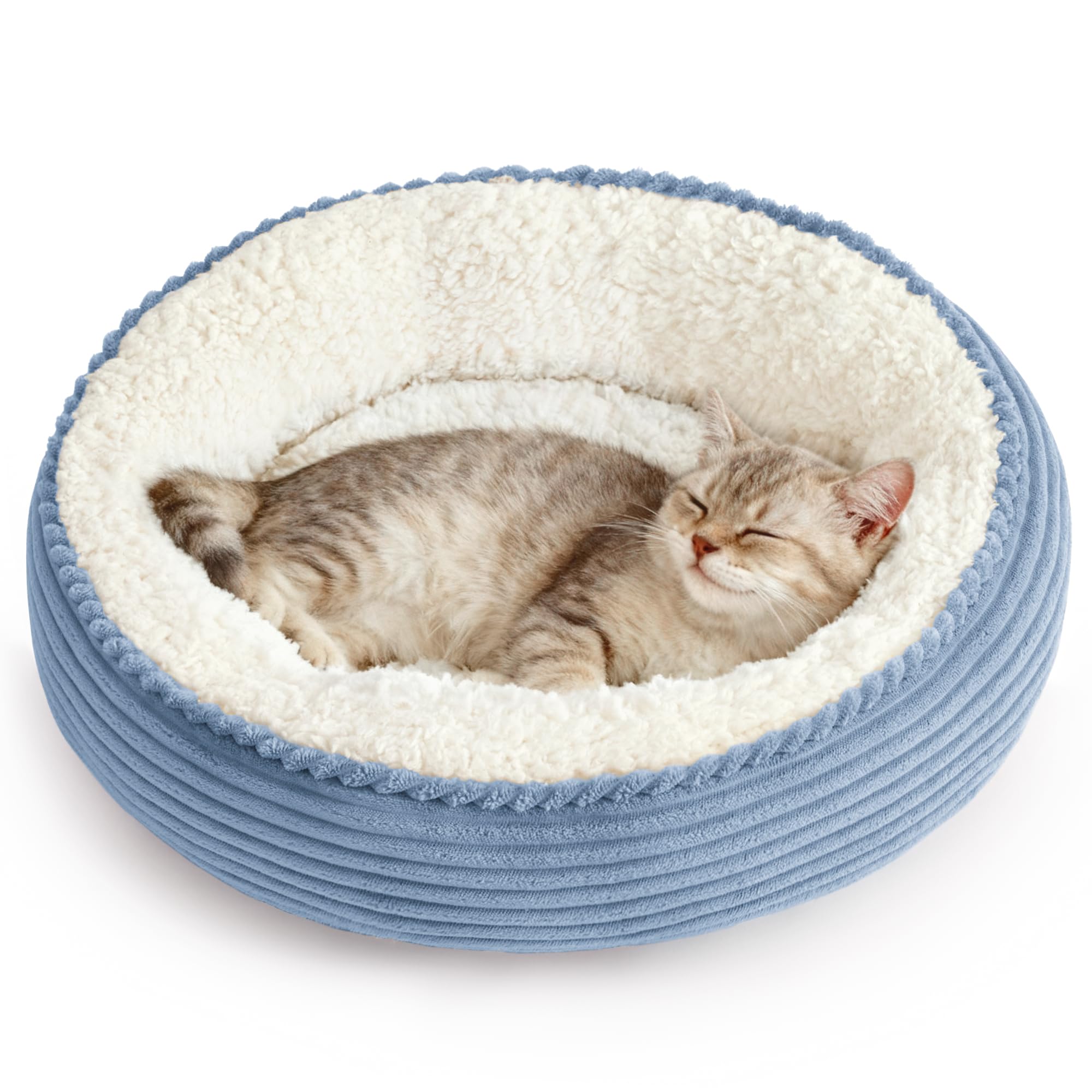 Love's cabin round donut bed 20in top view highlights cozy nest shape for safe lounging