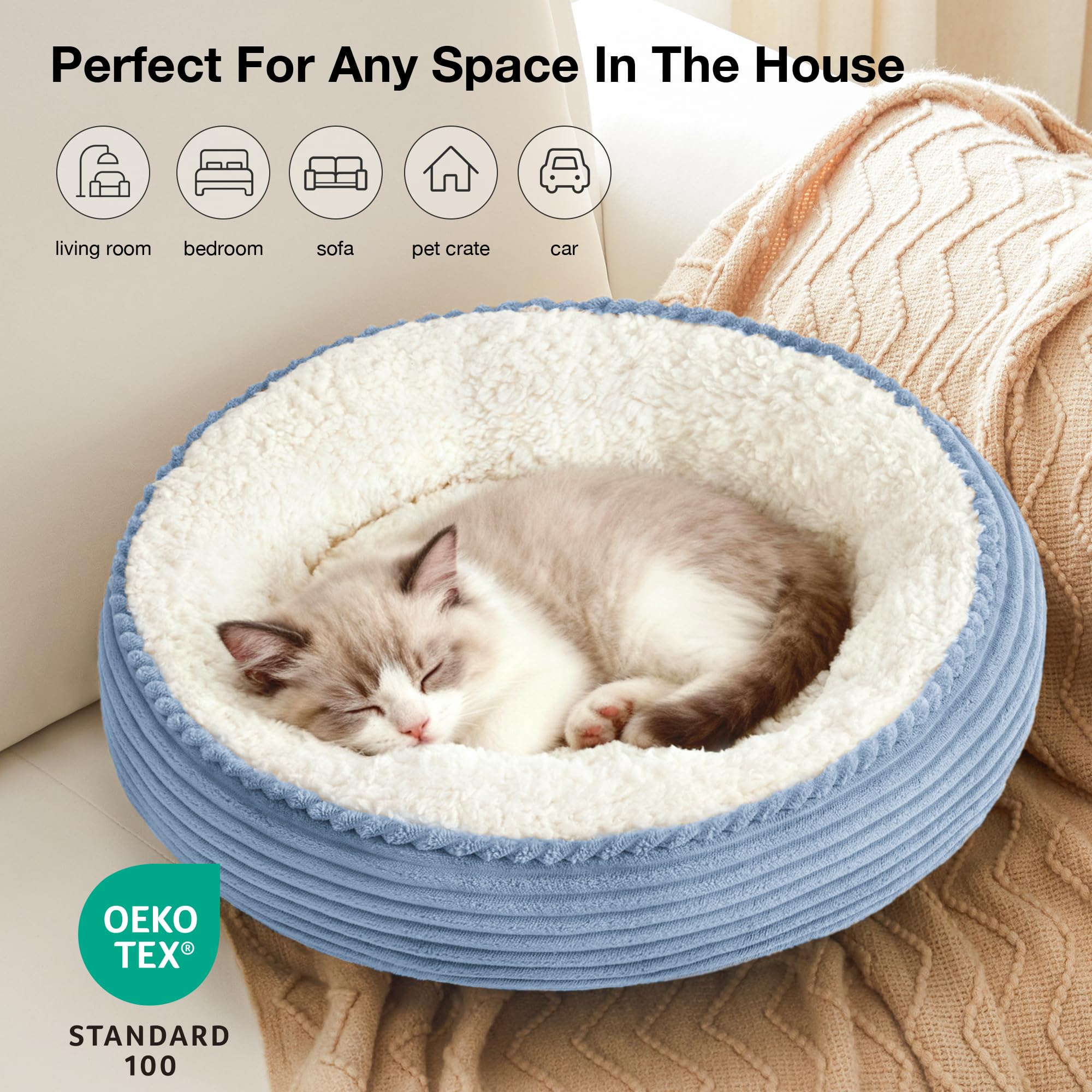 Love's cabin round donut bed water-resistant bottom protects against damp surfaces