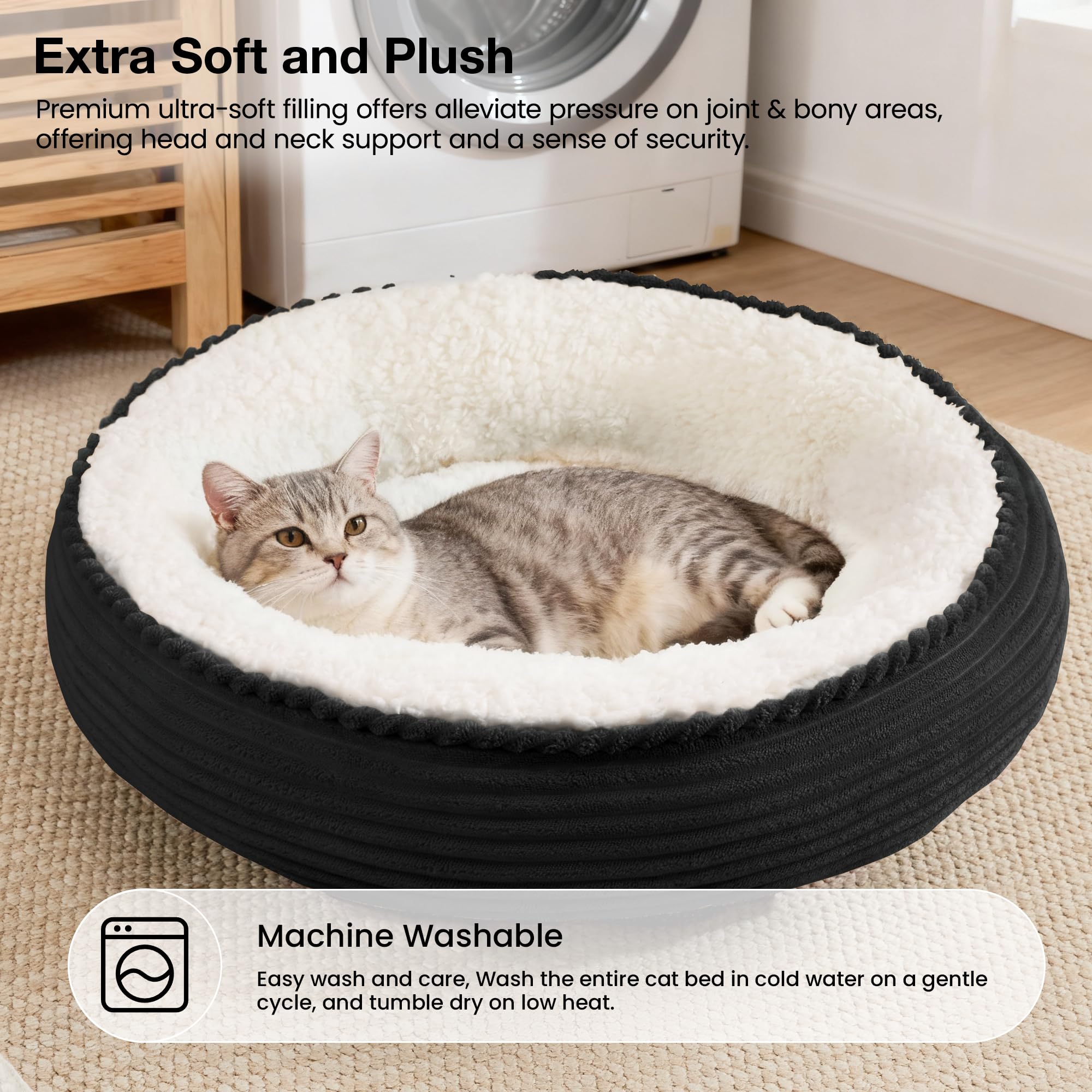 Love's cabin round donut bed eco-friendly fabric ensures a healthy lounging space.