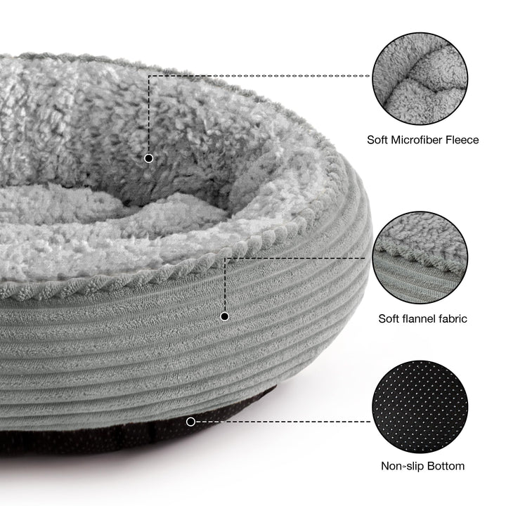 Love's cabin round donut bed inner cushion close-up highlights plush filling for comfort