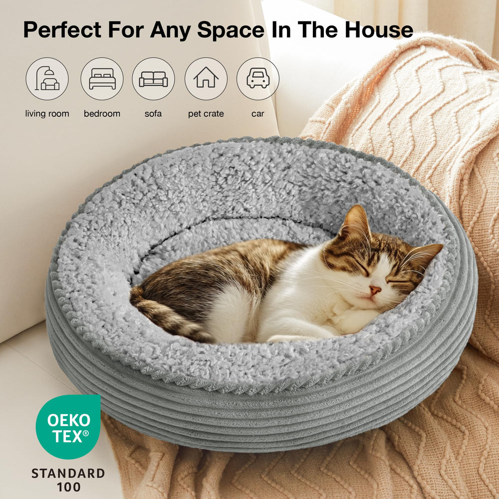 Love's cabin round donut bed non-slip bottom stabilizes on smooth floors