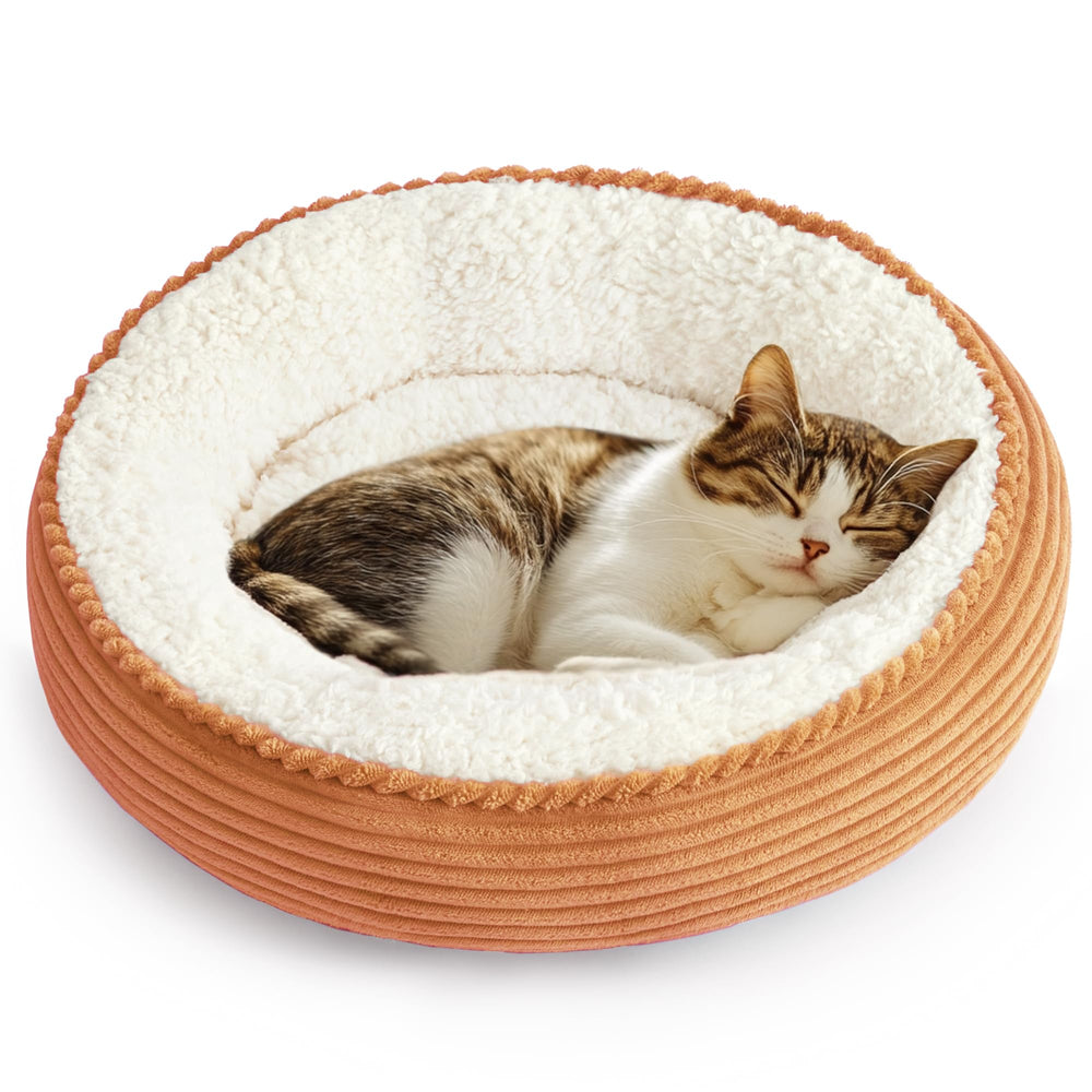 Love's cabin round donut bed outer view, cozy cuddle spot for pets