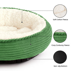 Love's cabin round donut bed side view showing raised rim for head and neck support