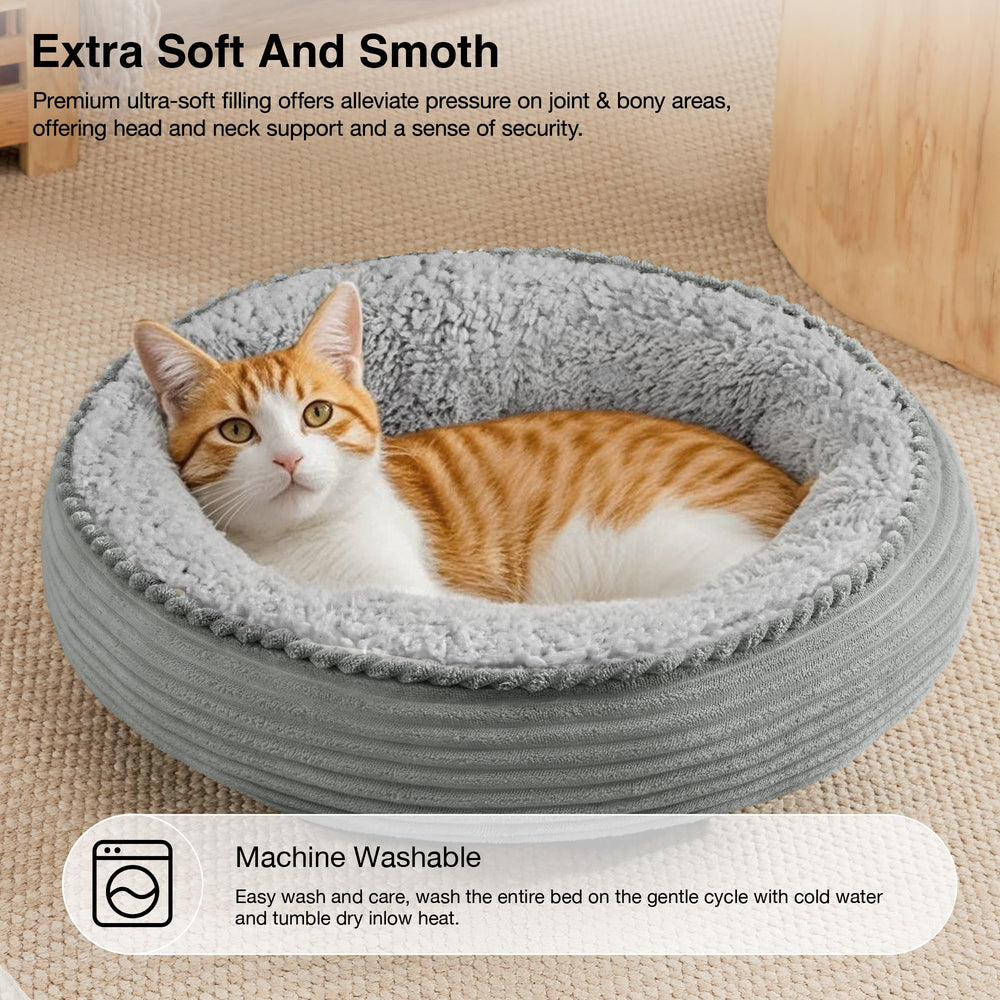Love's cabin round donut bed washable cover demonstrates easy care