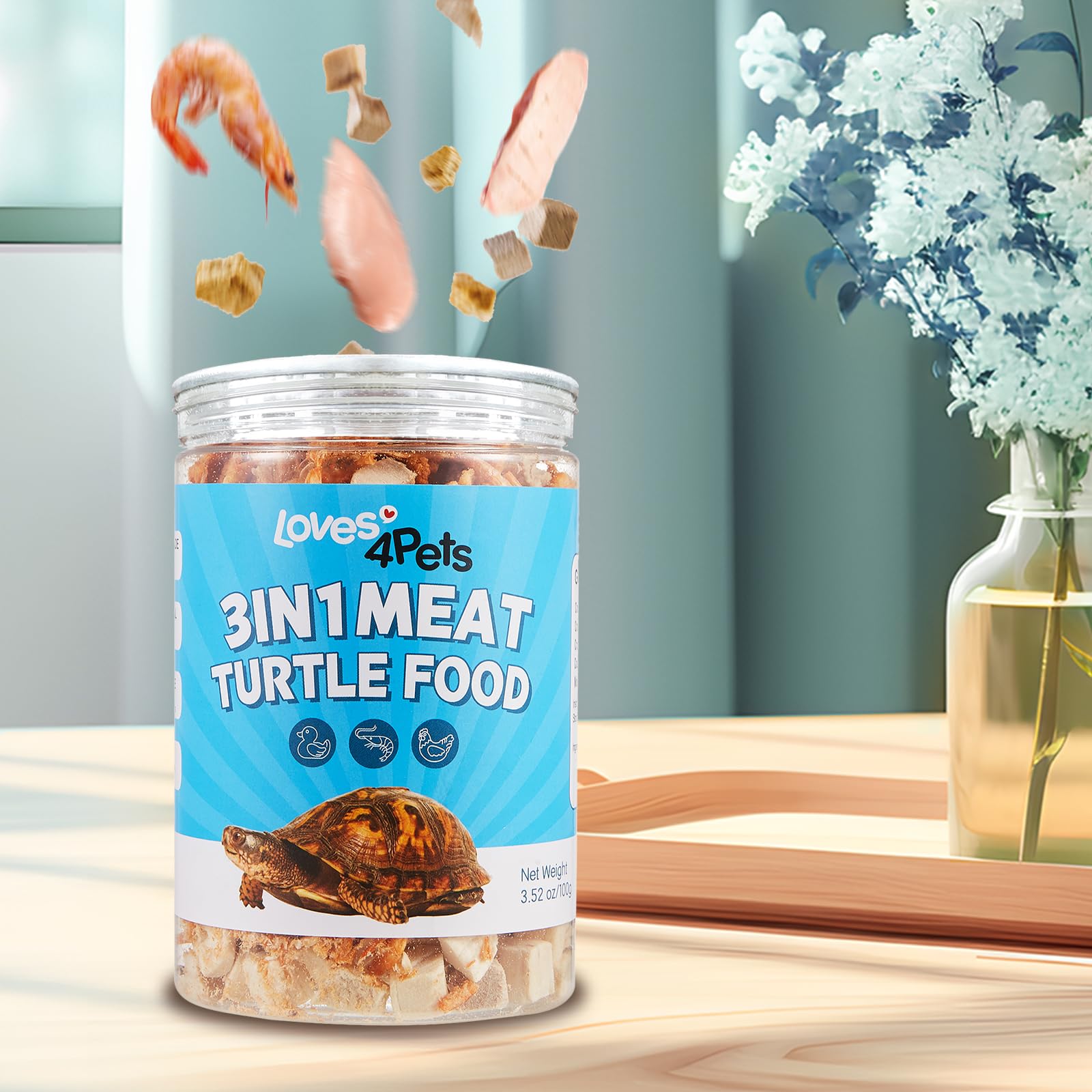 Loves4Pets Turtle Food vitamin-mineral blend promotes healthy growth and immune support.