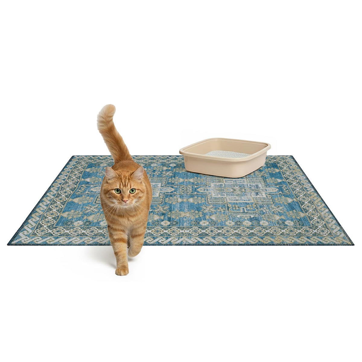 Lovewag Pets cat litter mat Blue Mesa with large coverage around litter box