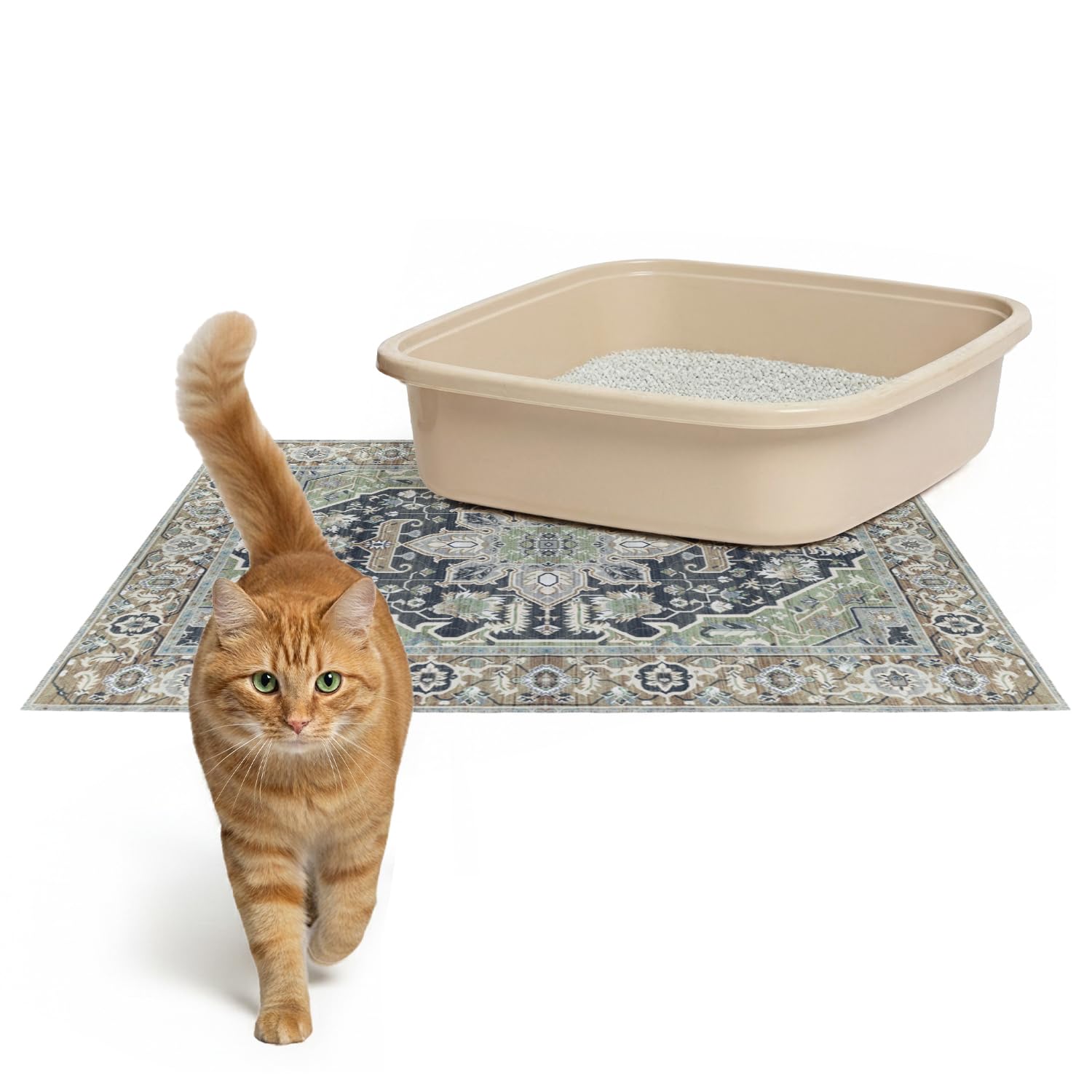 Lovewag Pets cat litter mats 2 pack around a small box to trap spills.