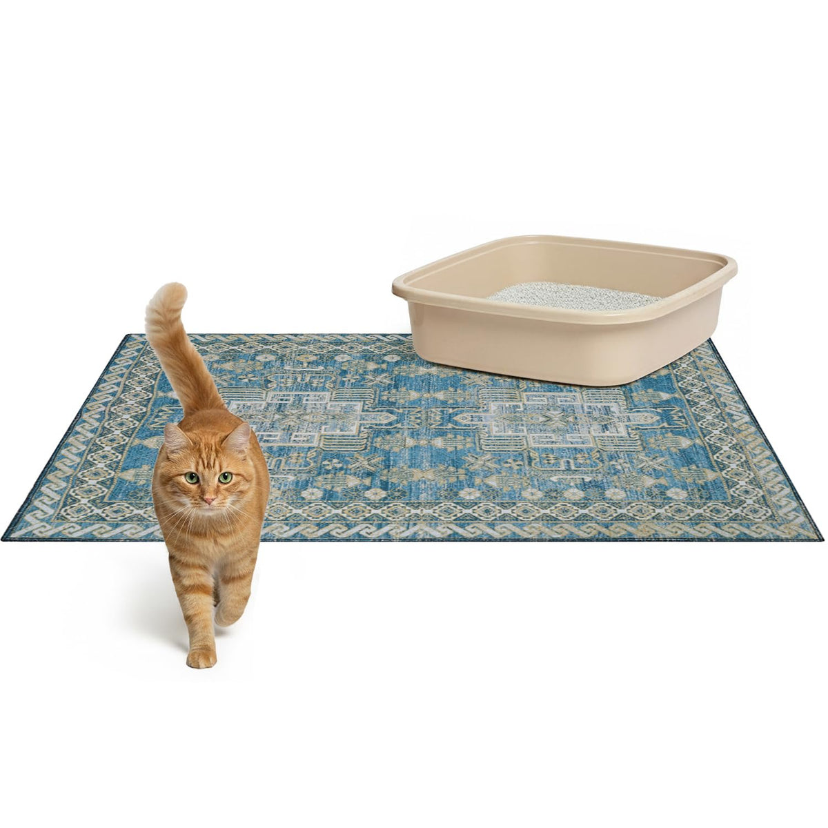 Lovewag Pets cat litter mats blue mesa—top view showing dual-pack setup for easy litter control
