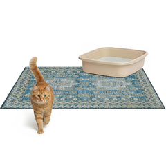 Lovewag Pets cat litter mats blue mesa—top view showing dual-pack setup for easy litter control