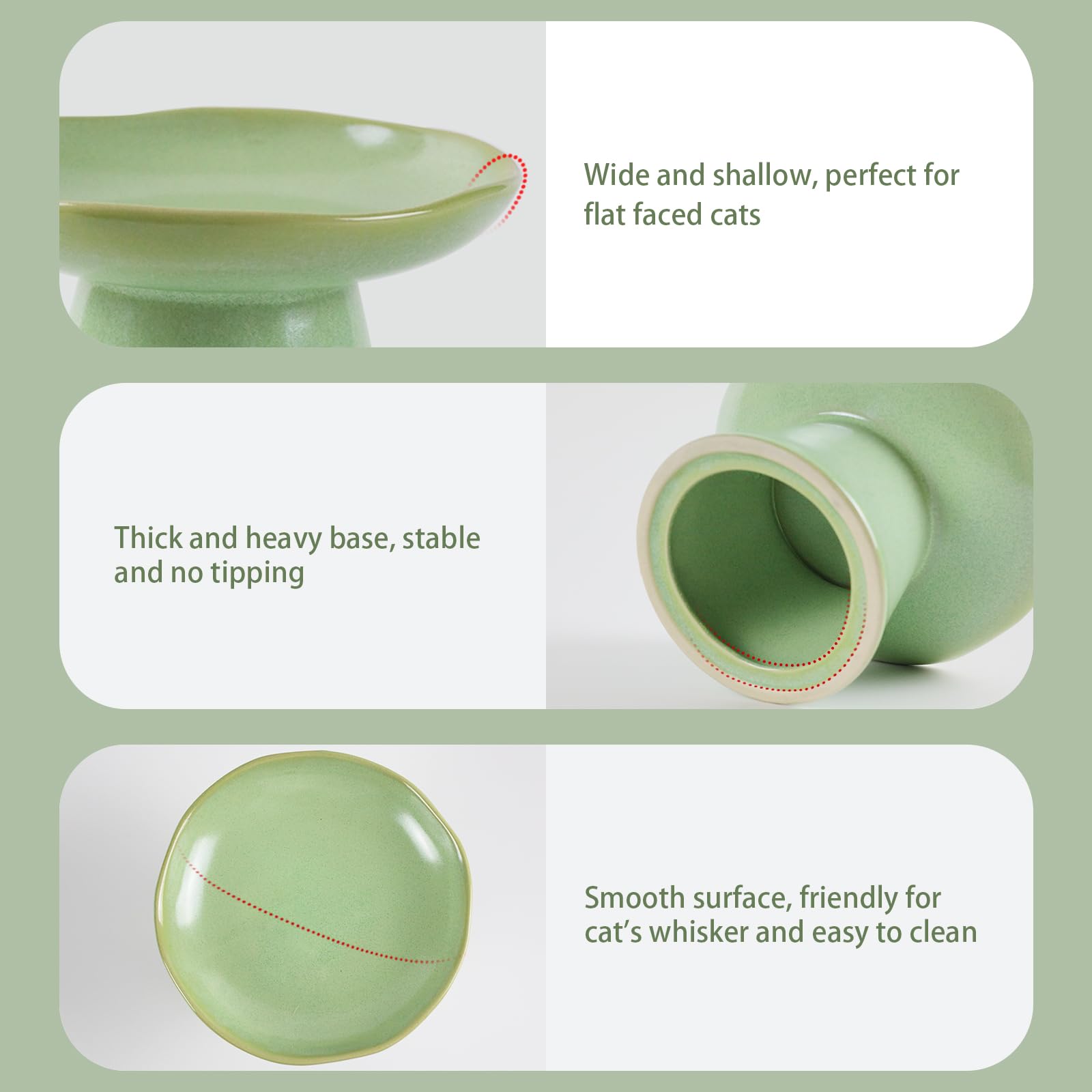 LOVINFURBABY porcelain cat bowl green highlights safe material and easy cleaning.