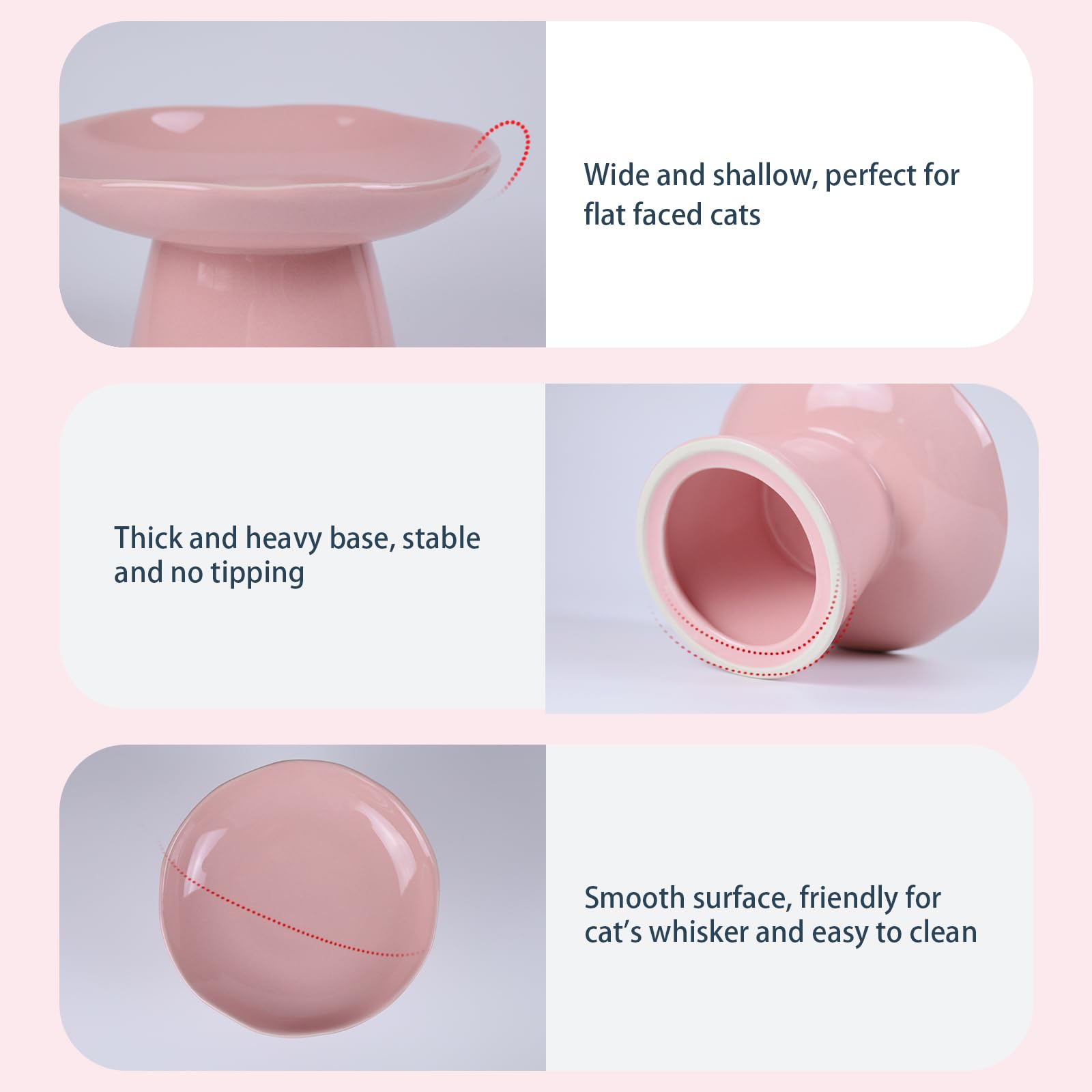 LOVINFURBABY shallow wide pink cat bowl reduces whisker contact