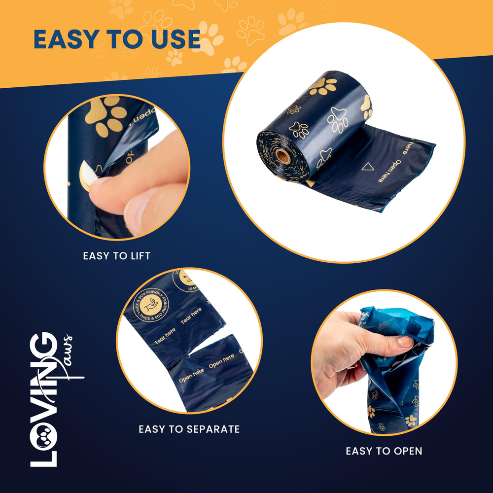 Loving Paws extra-thick leak-proof bags resist tears on rough terrain.