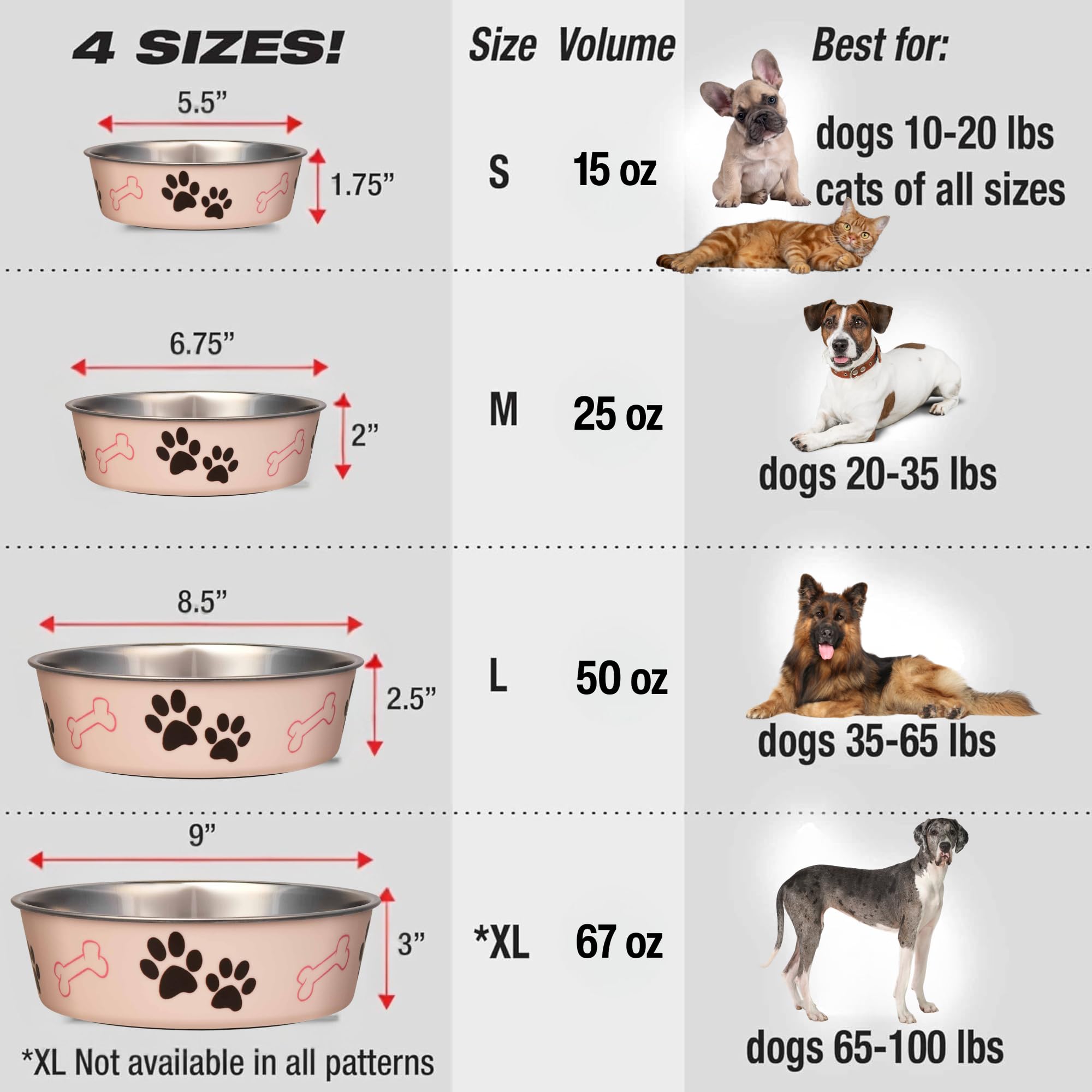Loving Pets Bella Bowl 54oz capacity suits both small and large pets.