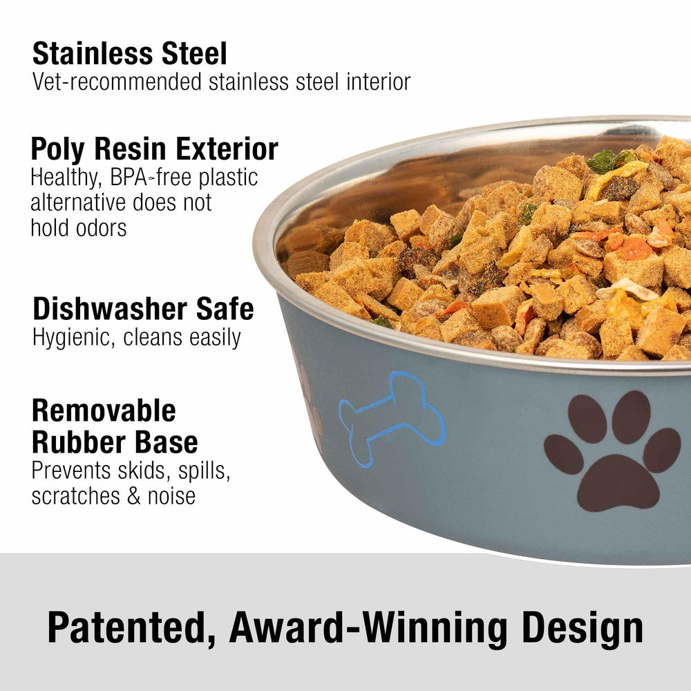 Loving Pets Bella Bowl with no-spill rubber base keeps bowls steady