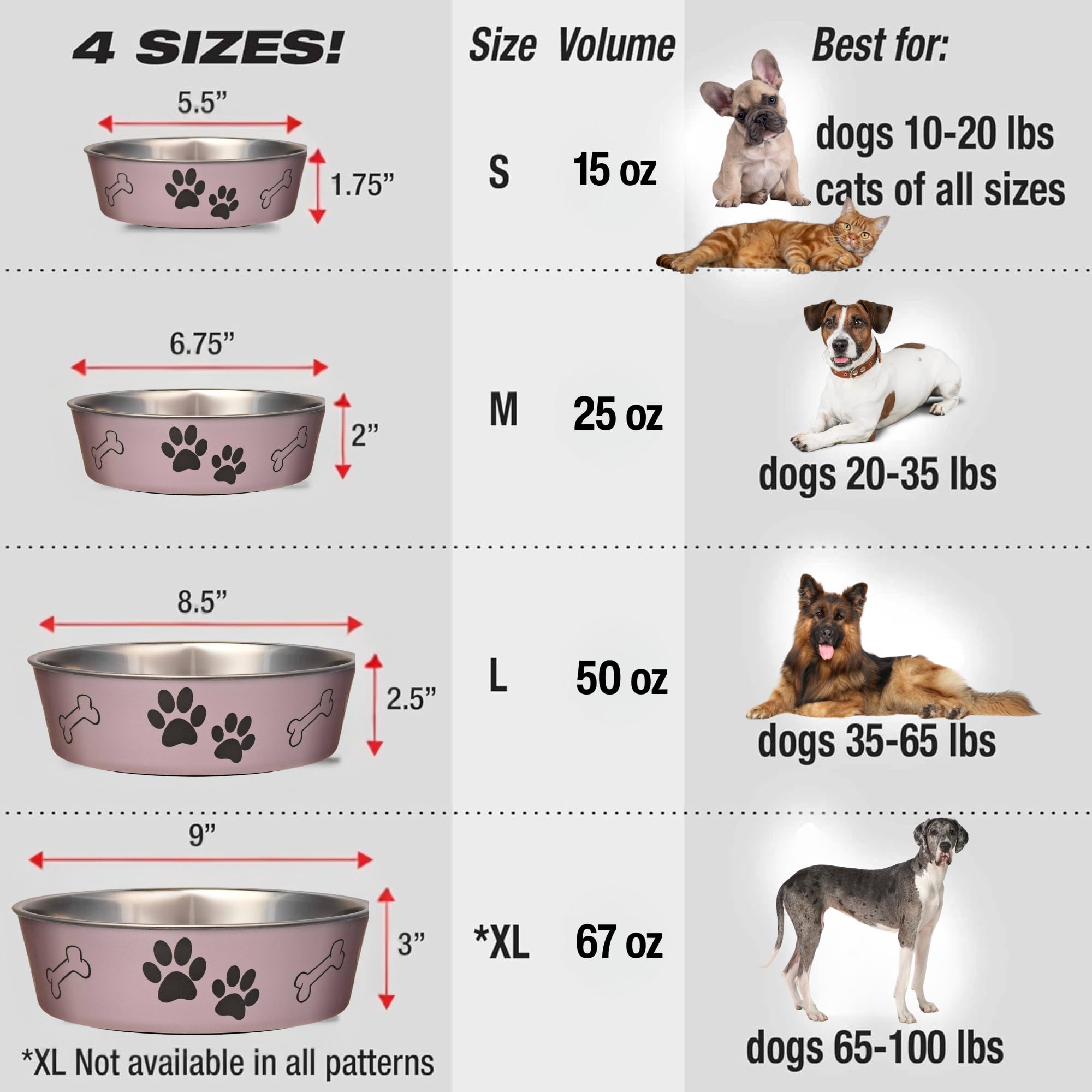 Loving Pets Bella Bowl paw-print detail adds playful touch.