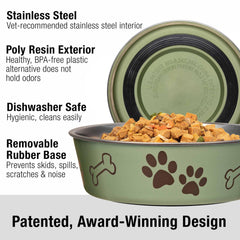 Loving Pets Bella Bowl with removable rubber base prevents spills during mealtime.