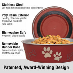 Loving Pets Bella Bowl removable rubber base keeps meals steady during feisty hungry moments.