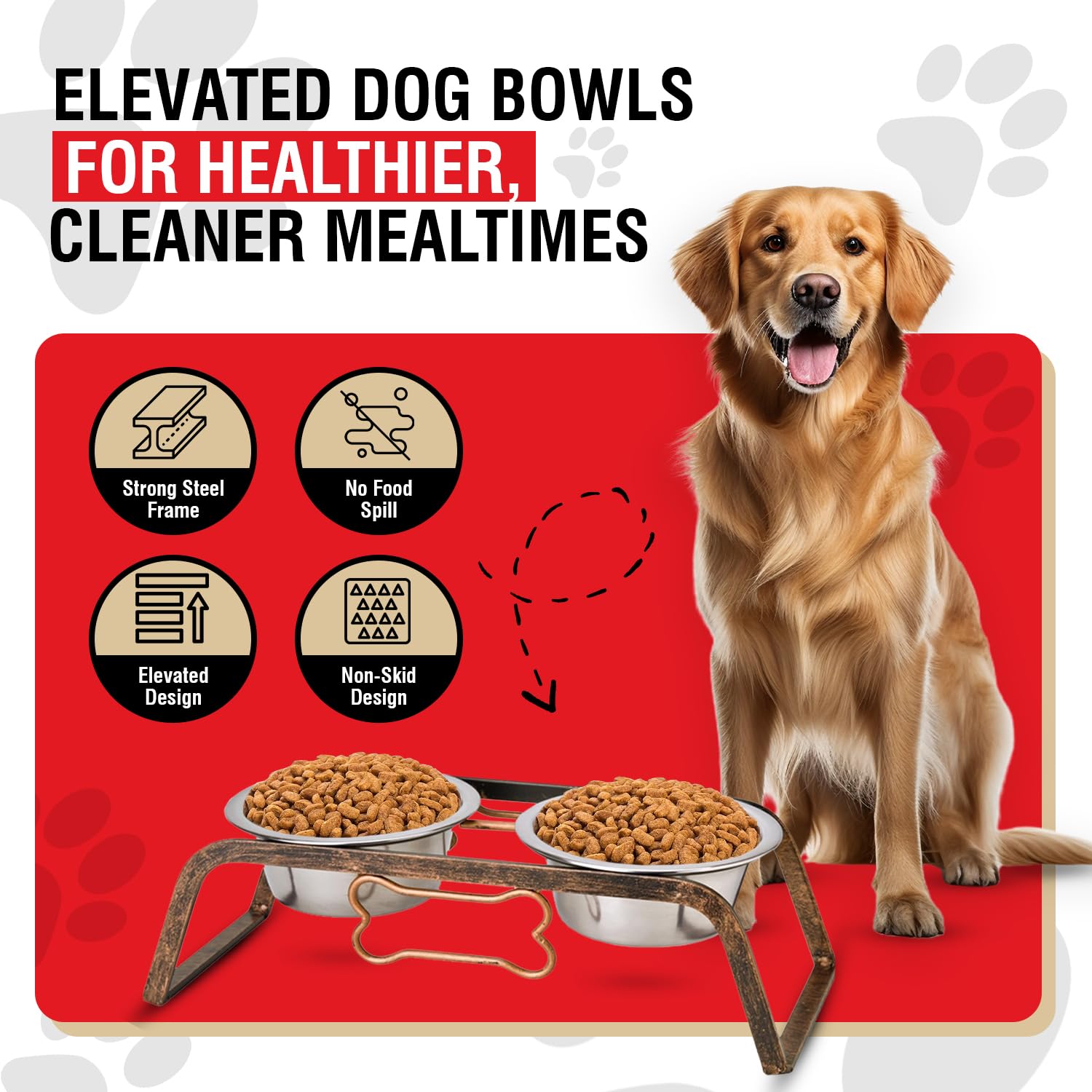 Loving Pets elevated bowls stand closeup bowls show smooth stainless steel for easy cleaning.