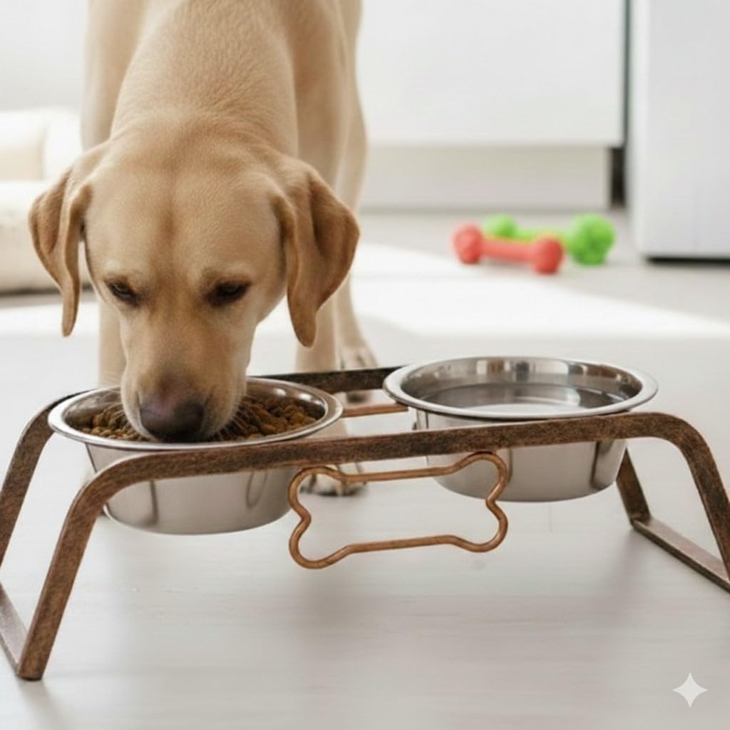 Loving Pets large-dog eating illustrates accessible raised feeder for bigger breeds.