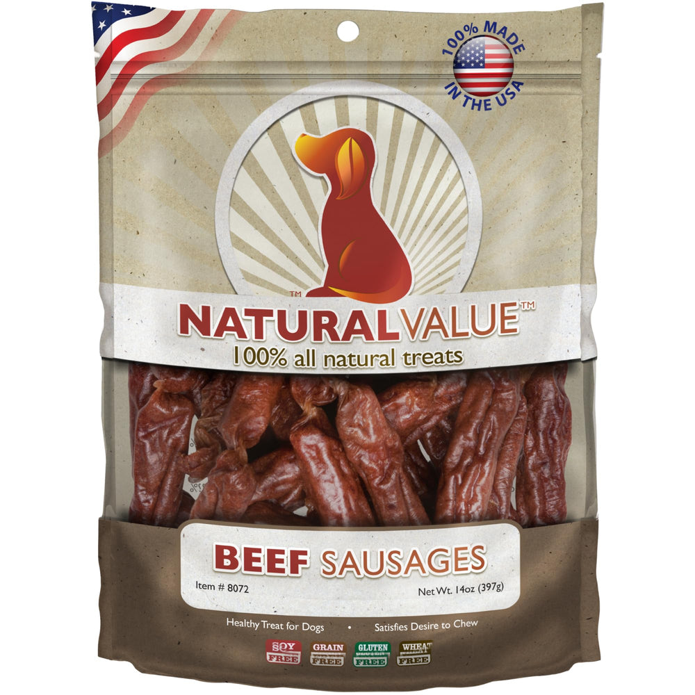 Loving Pets Natural Value Beef Sausages pack for dogs, ideal for daily rewards