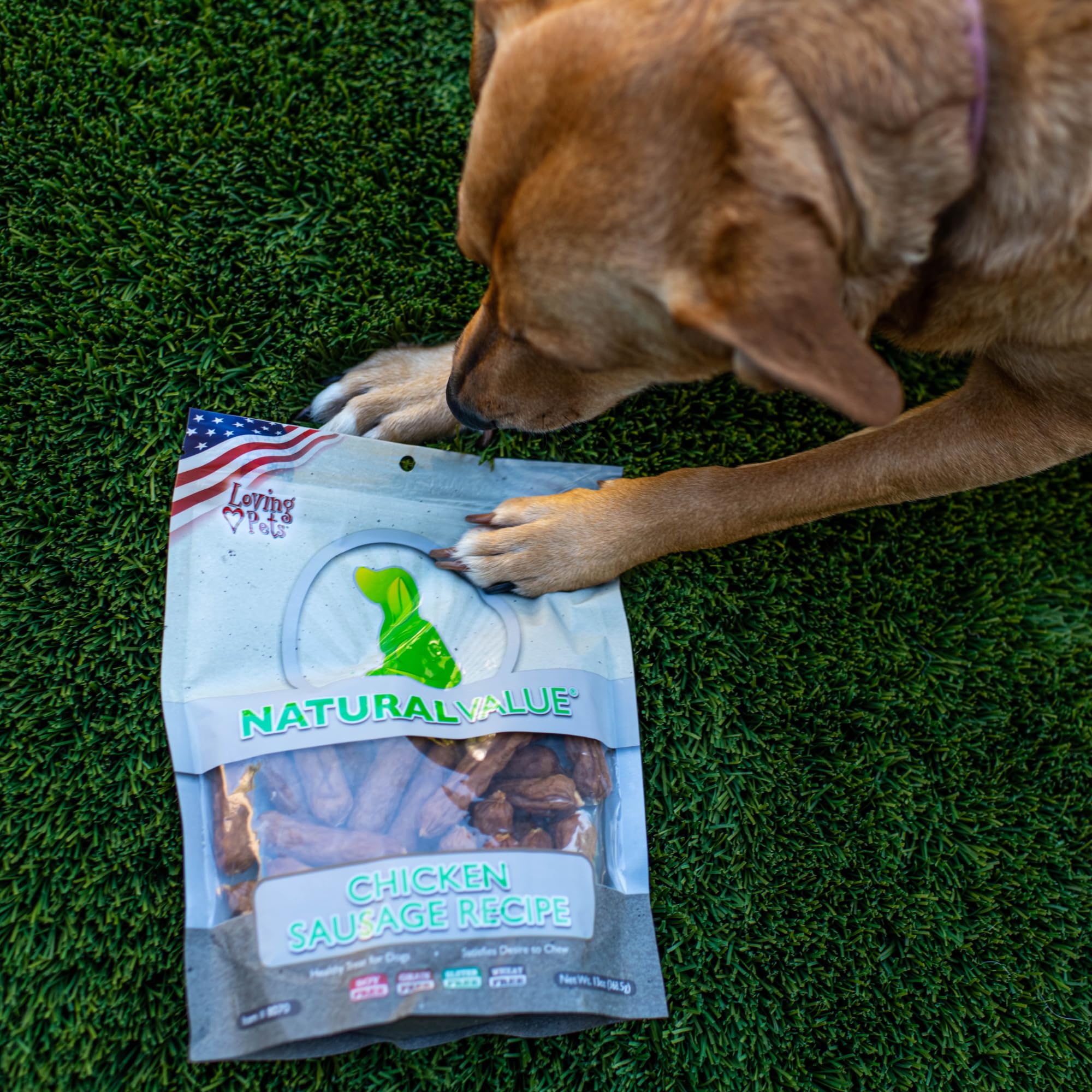 Loving Pets Natural Value Chicken Sausages training snacks ideal for on-the-go rewards.
