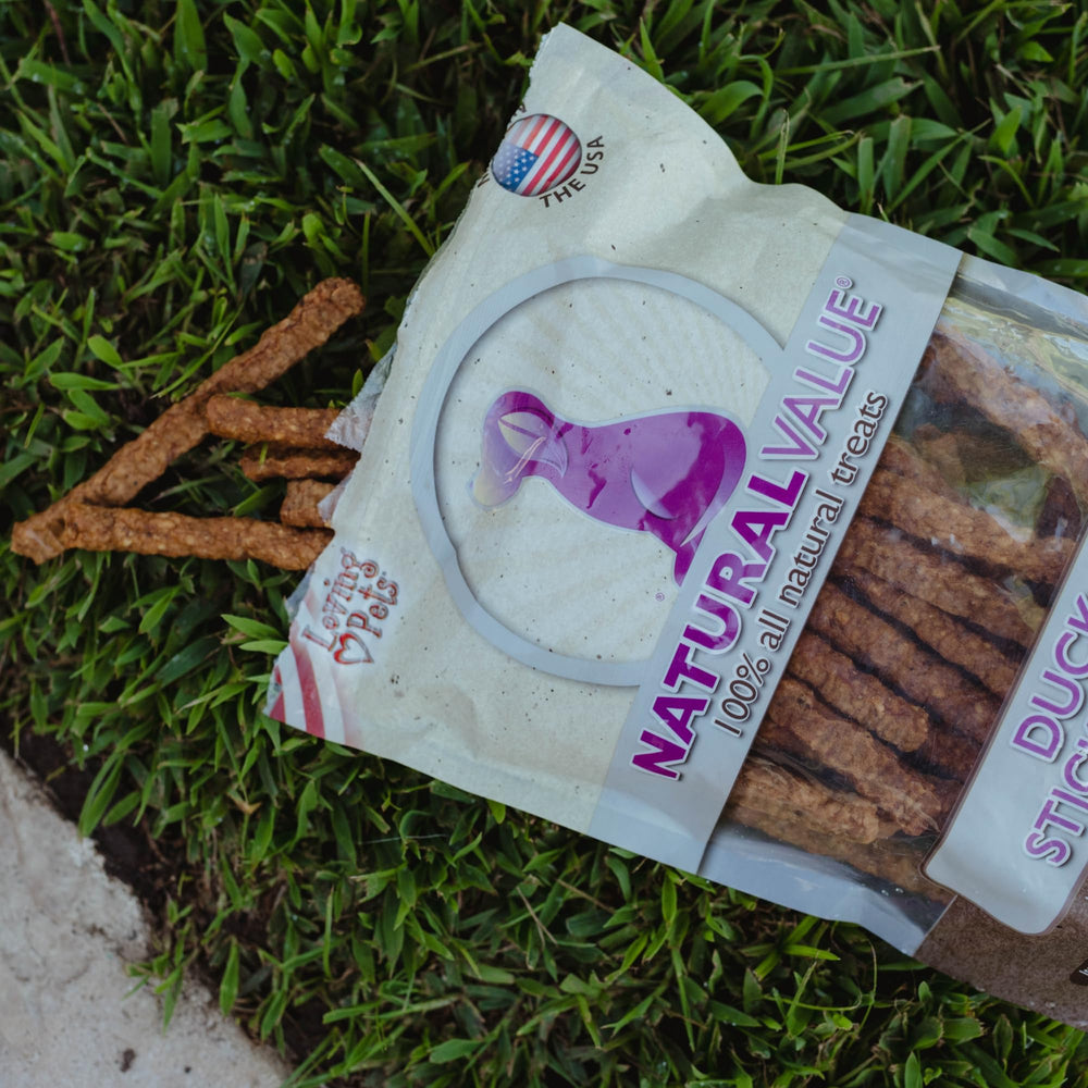 Loving Pets Natural Value Duck Sticks ingredients highlight duck as protein source.