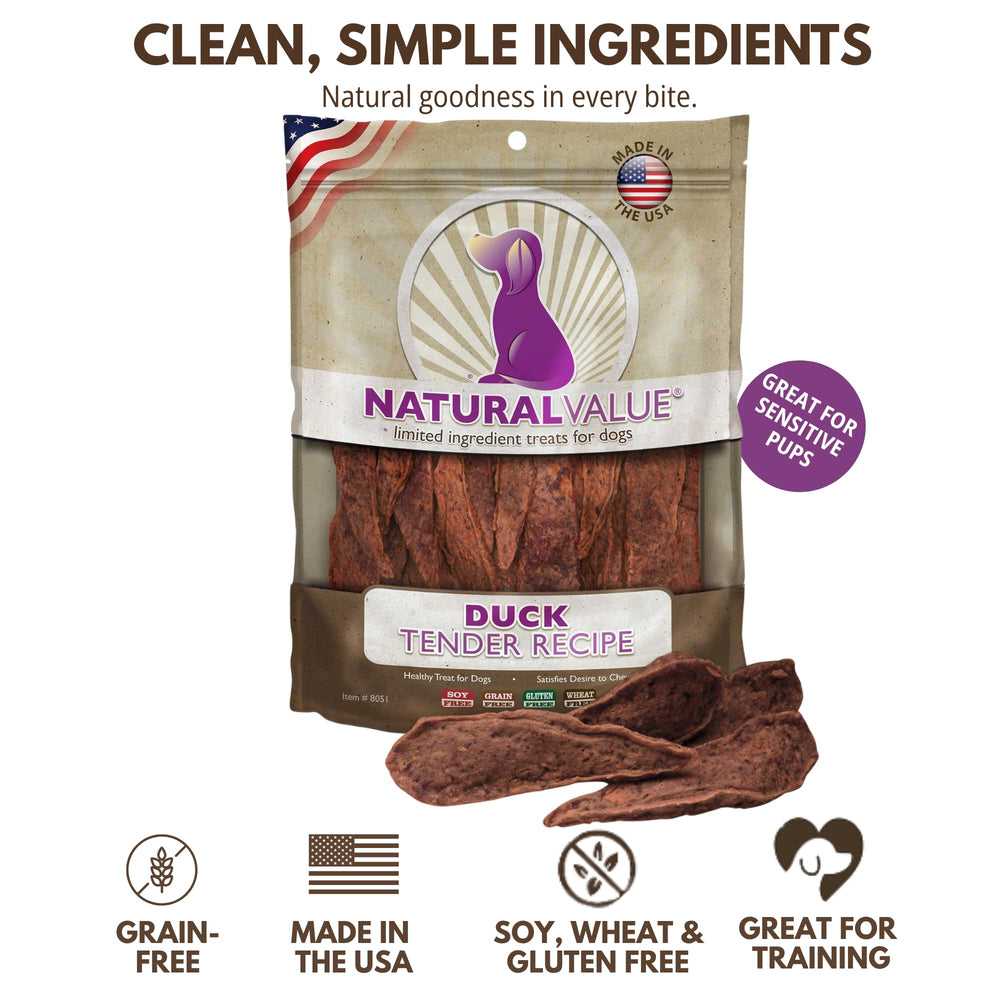 Loving Pets Natural Value Duck Tenders close-up showing soft chewing texture.