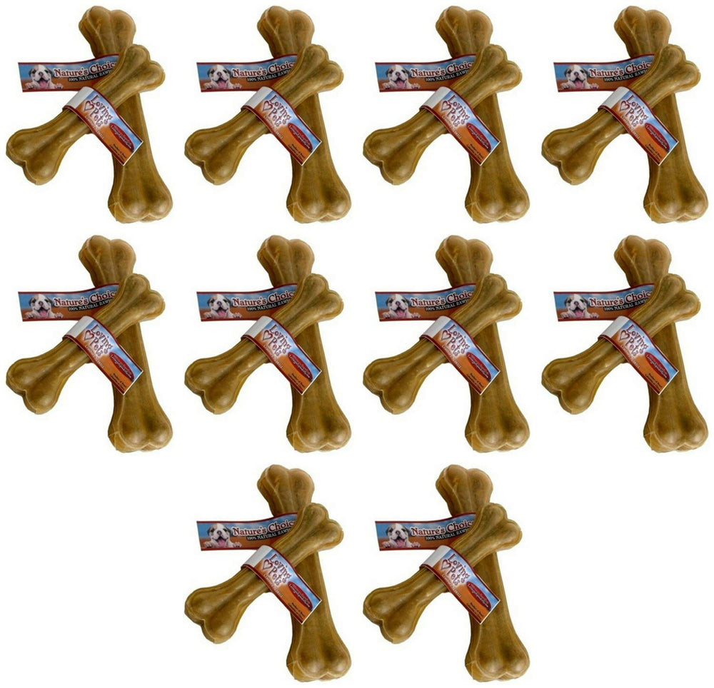 Loving Pets Nature's Choice pressed rawhide bone in pack close-up highlights value and durability