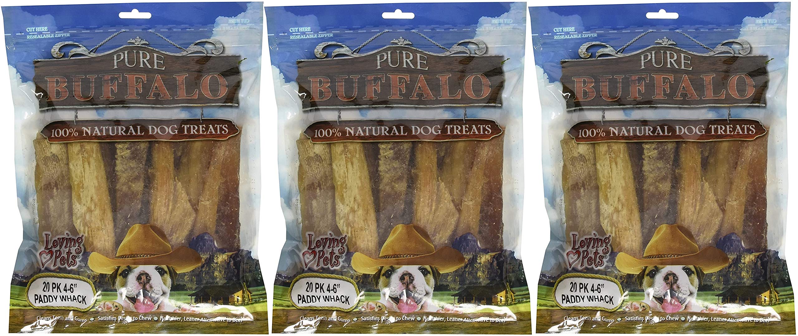 Loving Pets Pure Buffalo Backstrap Tendon chews, 4-6 inches, support gum health and dental care.