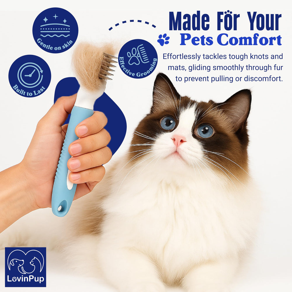 LOVINPUP Dematting Tool reaches mats behind ears and under collars.