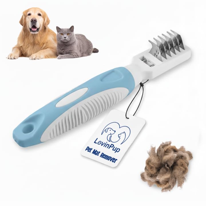 LOVINPUP Pet Mat Remover with rounded teeth for gentle detangling.