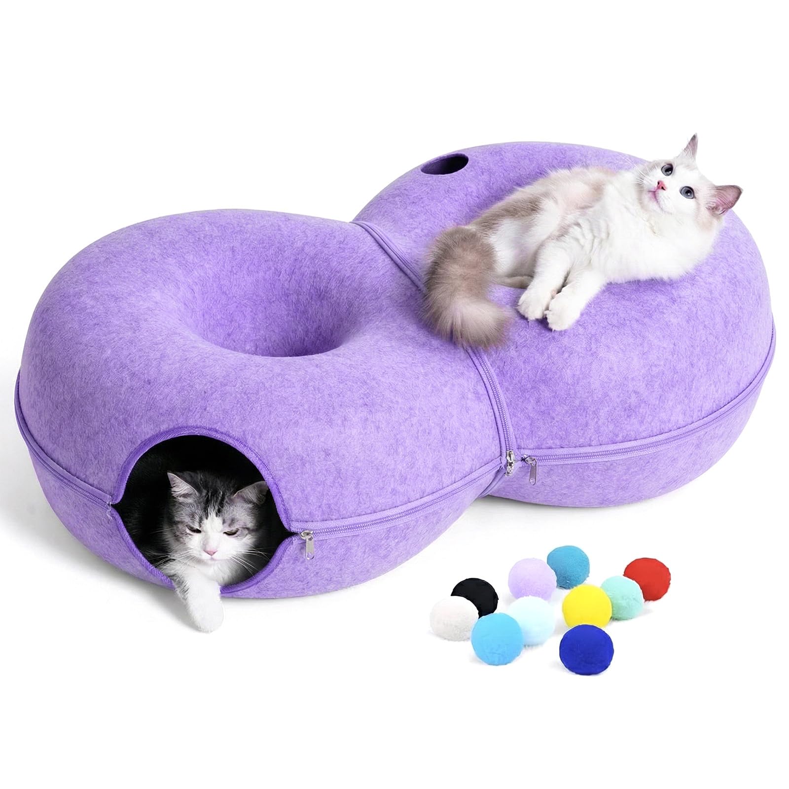 LovIntry 8-shaped cat tunnel bed provides cozy play and rest for indoor cats.
