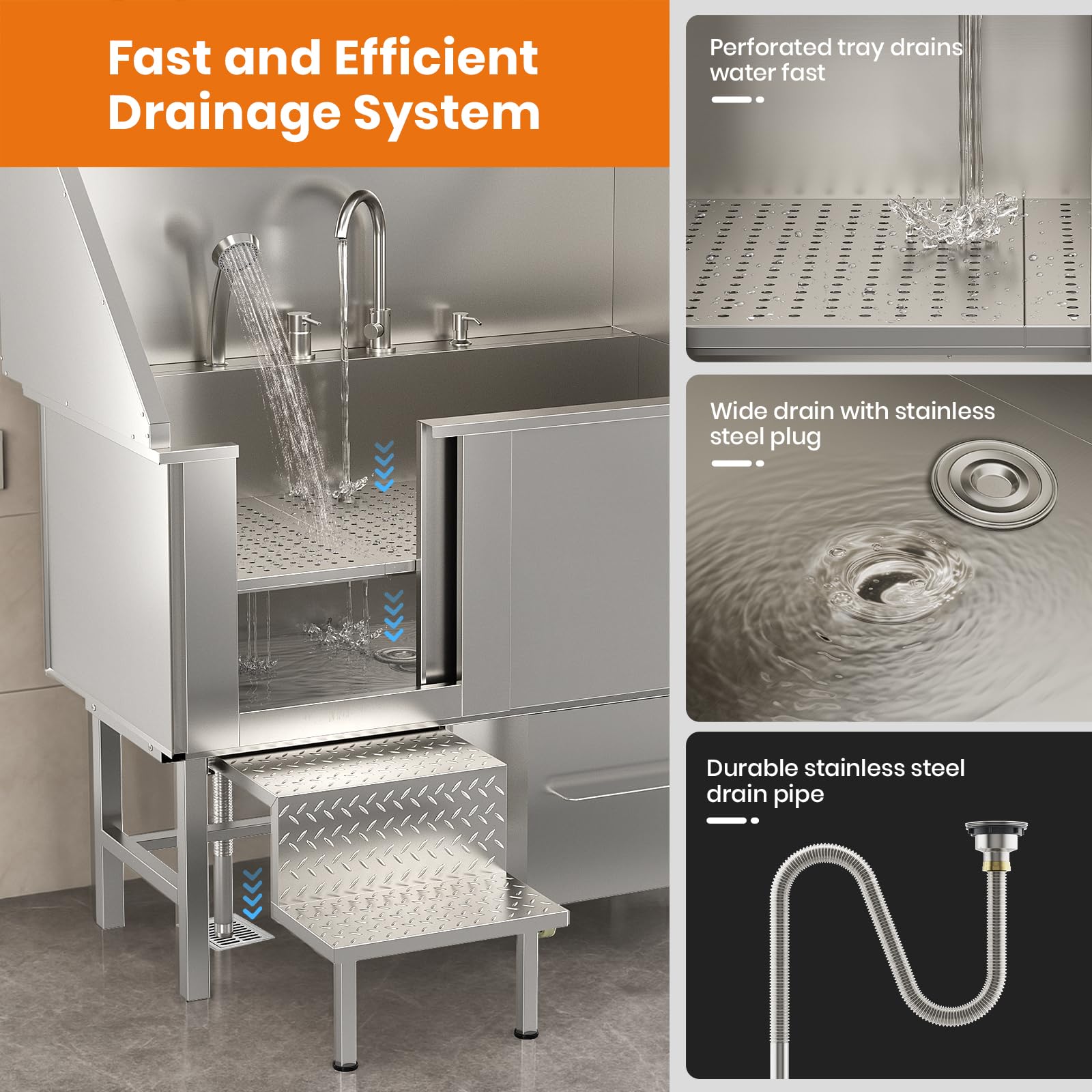 LOVMOR side splash guards on 50-inch washing station keep workspace dry