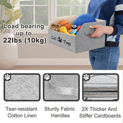 Lovstorage cat toy bin interior filled with toys, organized play essentials.