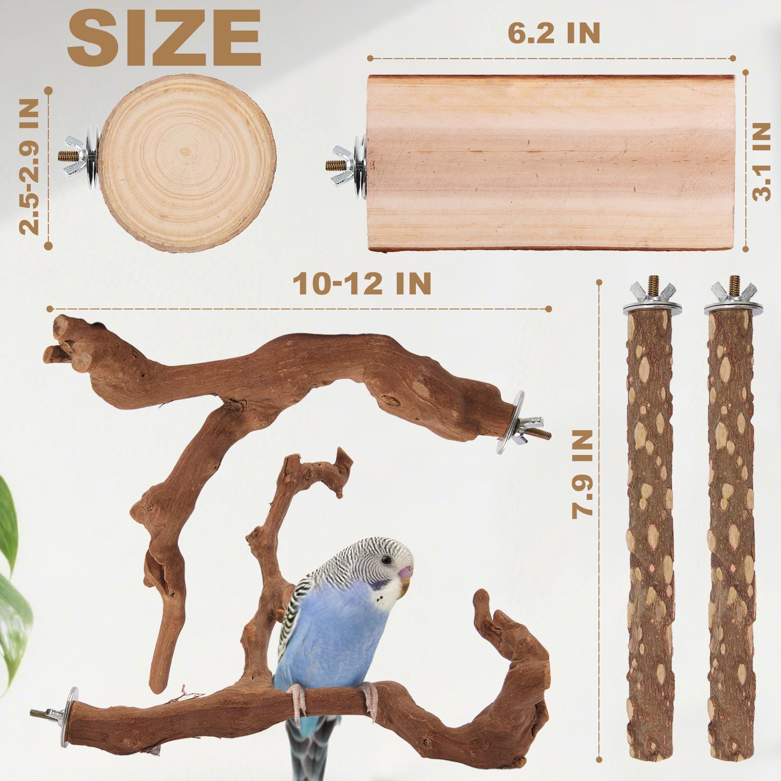 lovyoCoCo parrot-perch peppercorn-wood offers natural texture for grip and beak interest.