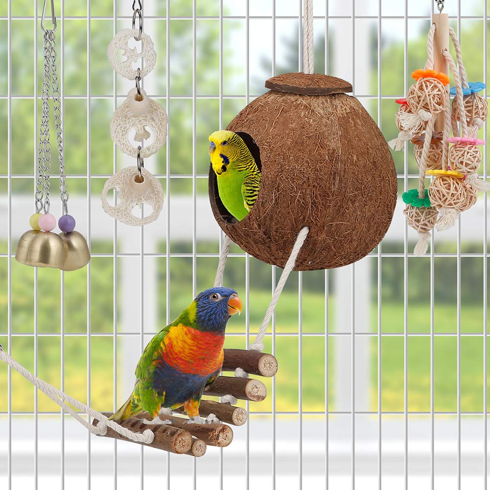lovyoCoCo bird chewing toy with wood beads promotes beak enrichment.