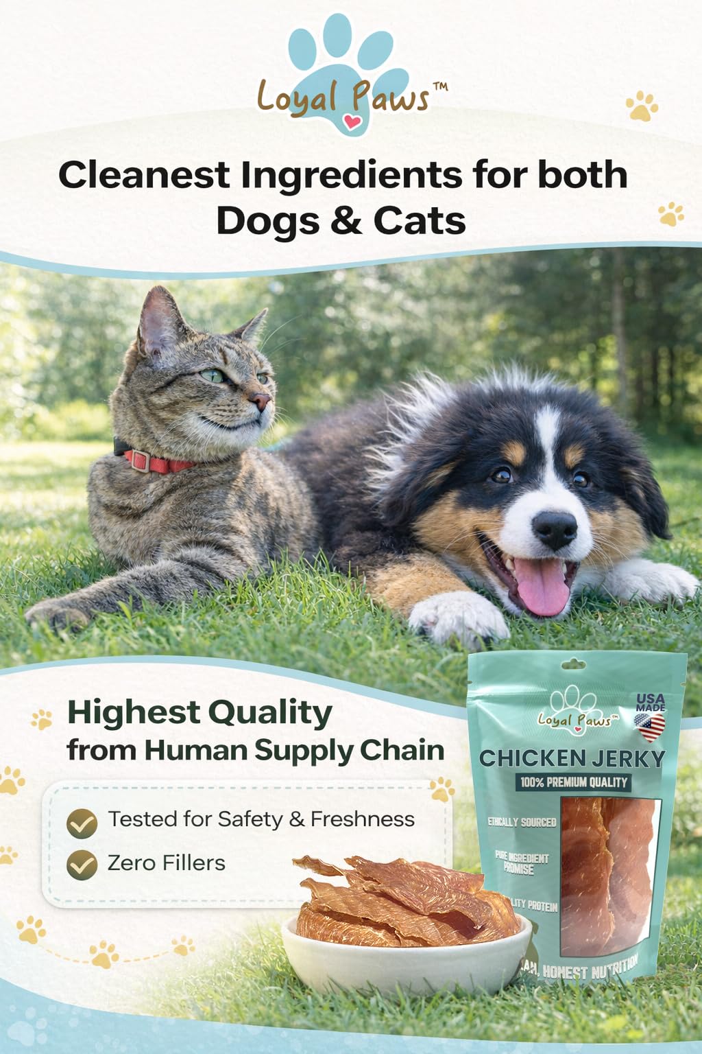 Thin, easy-to-break Loyal Paws jerky pieces ideal for small mouths.
