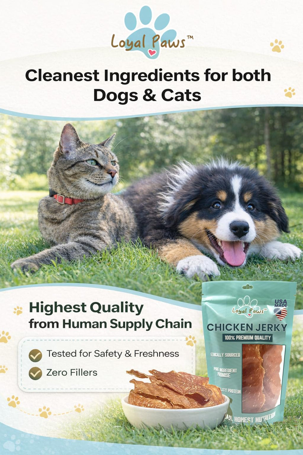 Thin, easy-to-break Loyal Paws jerky pieces ideal for small mouths.