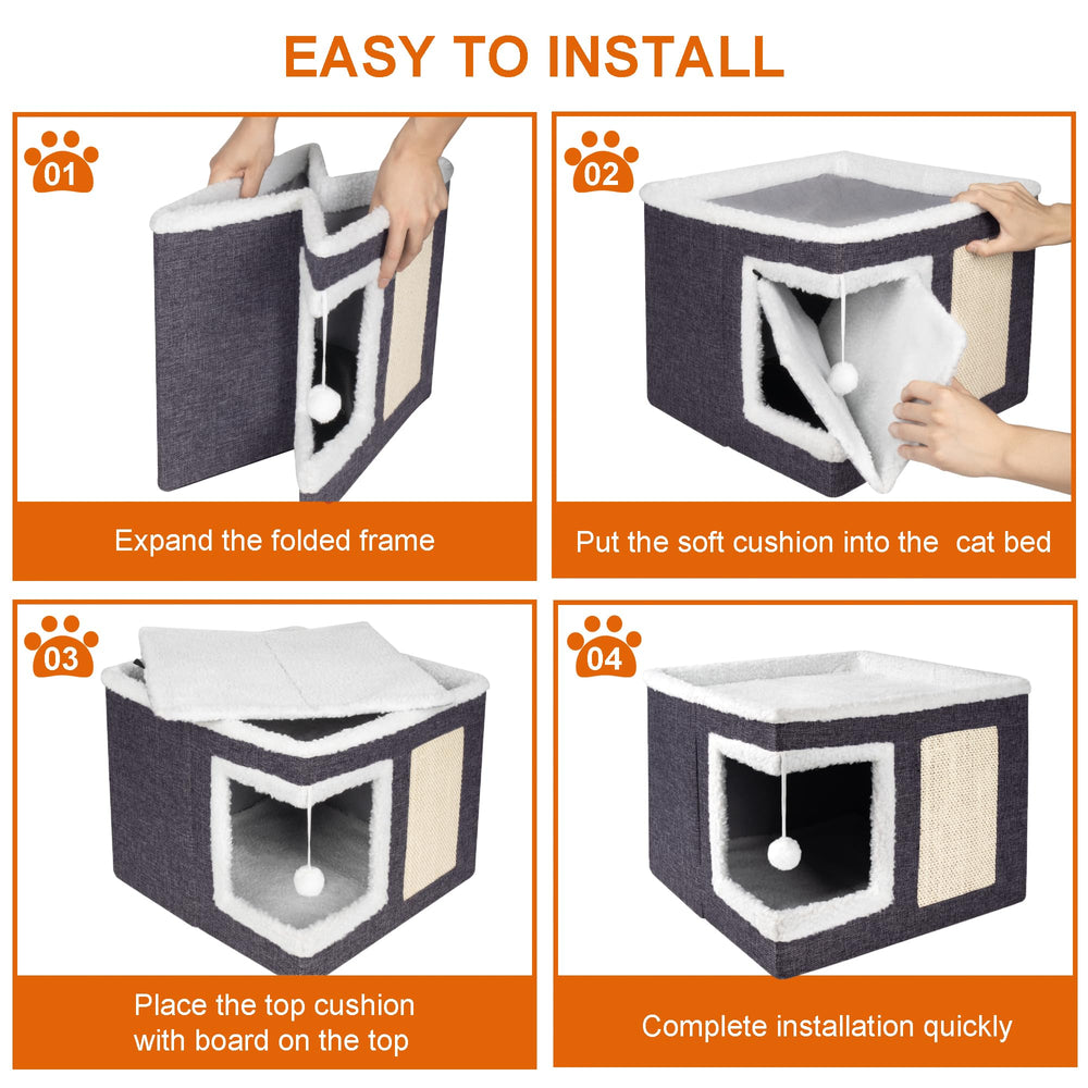 Loyareal cat house folds flat for travel and storage