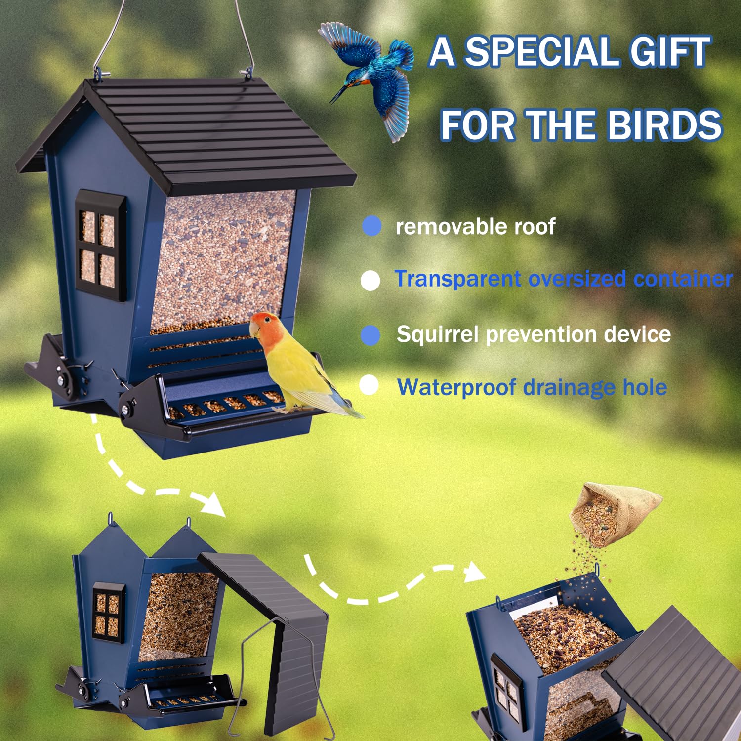LSCQYYCC Bird Feeder rust-resistant metal construction withstands rain and snow.
