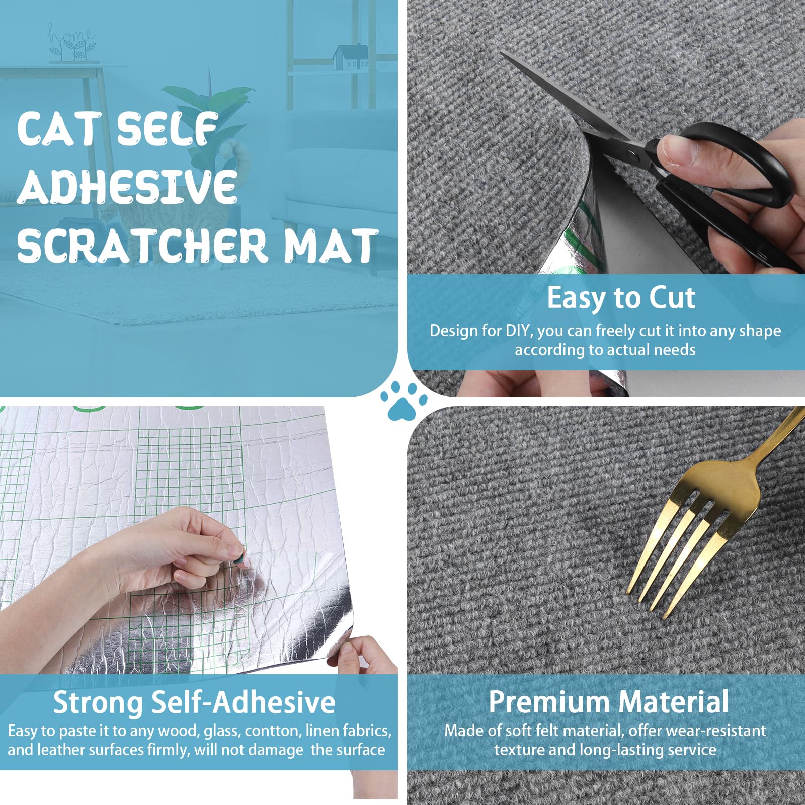 LSGCQ trimmable scratcher mat adapts to any space for a customized feline surface.