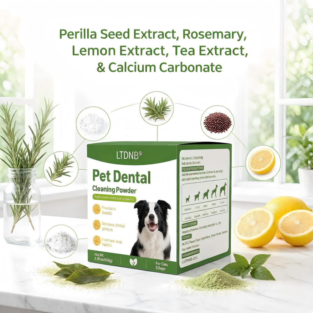 LTDNB Dog Dental Powder tartar-reduction showing cleaner-looking teeth.