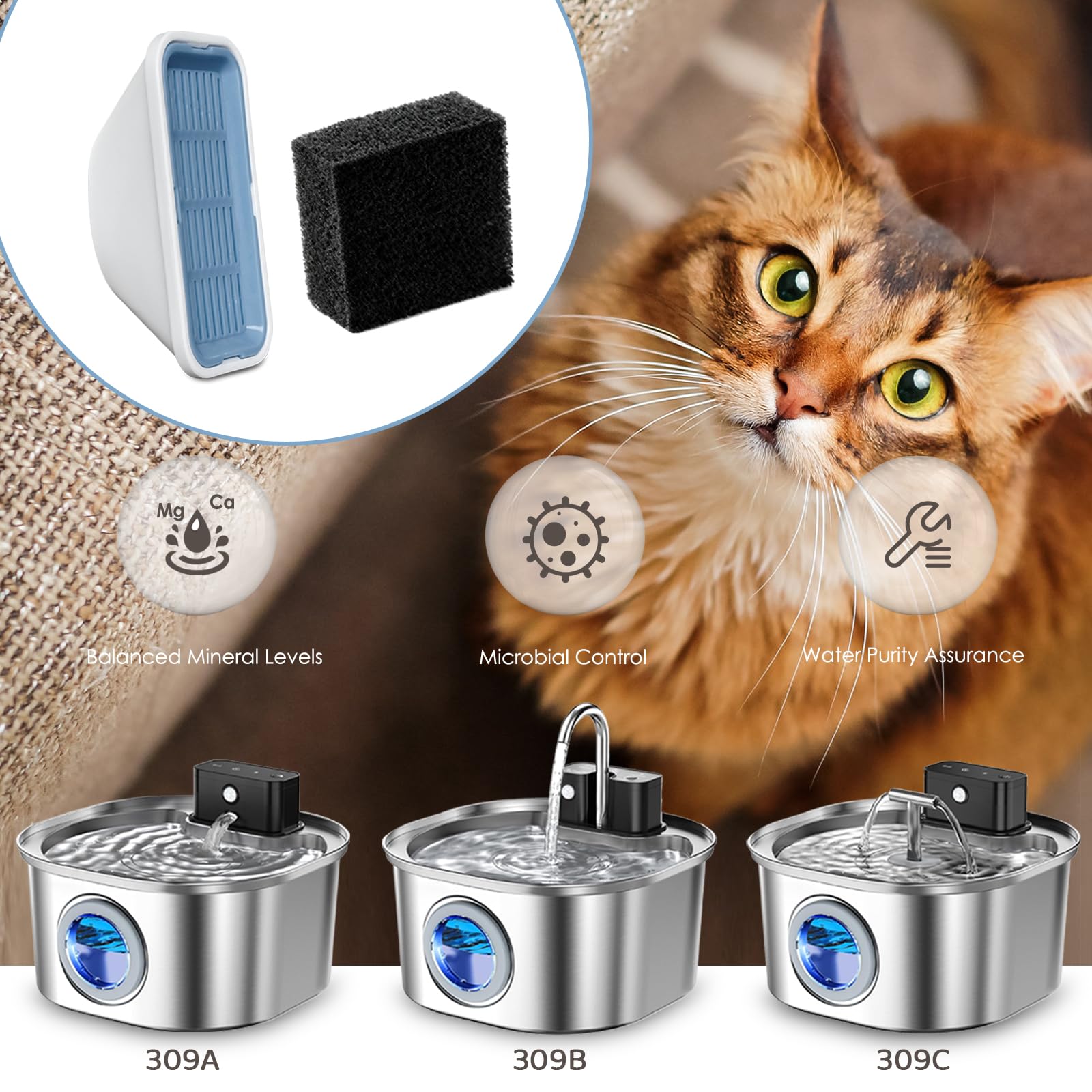 LUBERDUSH compatibility with 309A/309B/309C fountain for easy replacements.